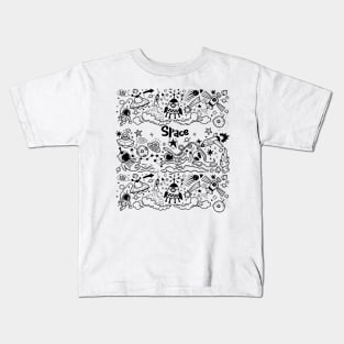 funny space doodles black and white Kids T-Shirt